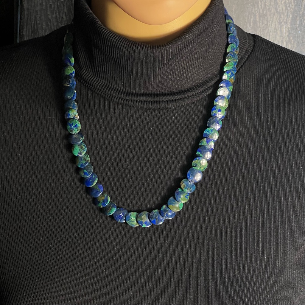 Vtg Southwestern Blue Green Azurite Malachite Pillow Elegance Bead Necklace 22''